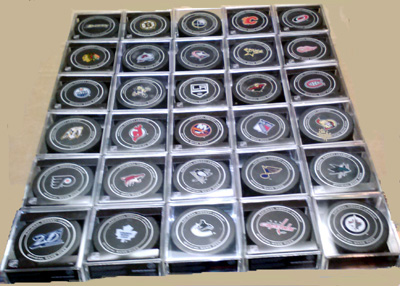 Complete Set Of All 30 Official NHL Hockey Pucks - SWIT Sports